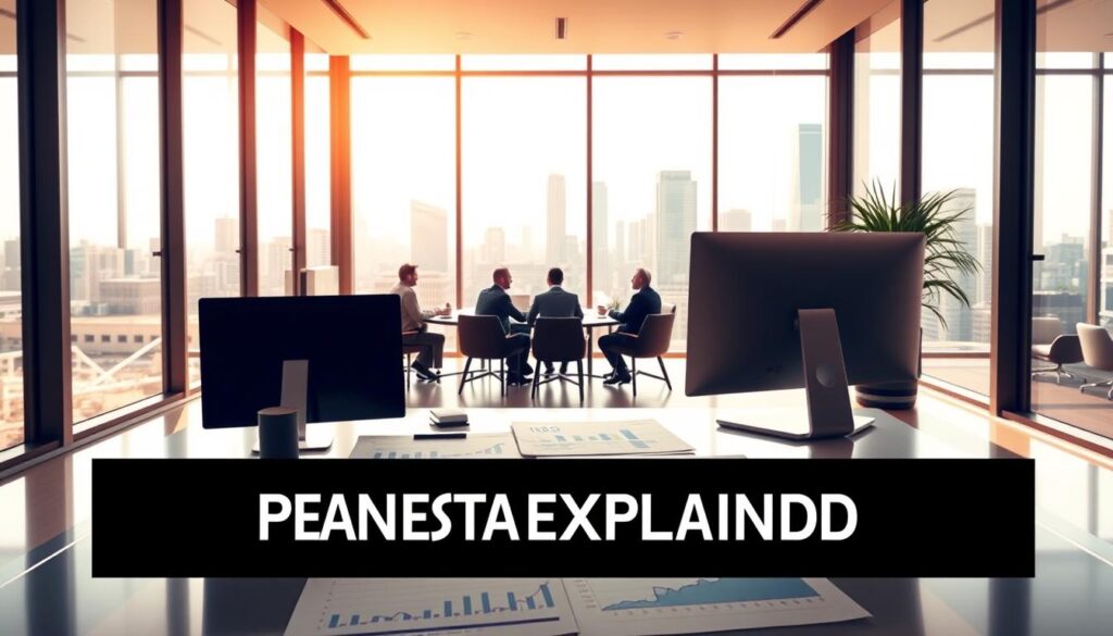 A clear, comprehensive illustration of the fundamentals of real estate investment funds. A sleek, modern office interior with floor-to-ceiling windows, allowing natural light to flood the space. In the foreground, a desk with a computer and financial charts, representing the analytical and informational aspects of real estate funds. In the middle ground, people gathered around a conference table, discussing investment strategies. The background shows a cityscape with skyscrapers, symbolizing the diverse real estate assets that comprise these funds. The lighting is soft and warm, creating a professional, educational atmosphere. The overall composition conveys the concept of "Real Estate Funds Explained" in a visually striking and informative manner.